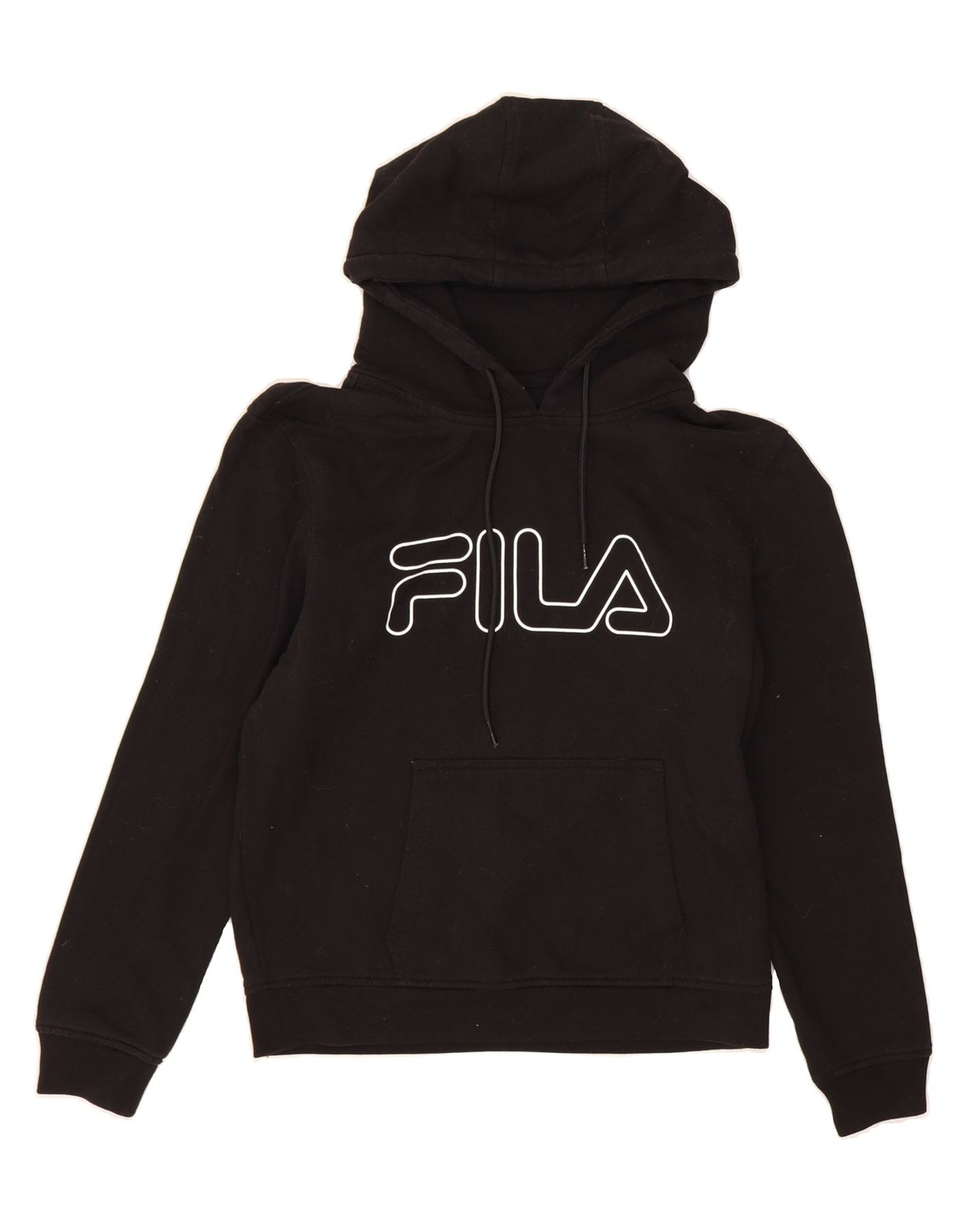 FILA maglione donna grafico con cappuccio UK 14 grande nero cotone AS02