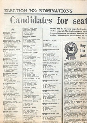 Kandidatenliste Bundestagswahl 1983 - The Guardian Auszug 25. Mai 1983