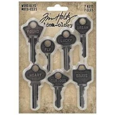 TH94245 Tim Holtz Advantus Idea-Ology Metal Word Keys 7 Per Pkg
