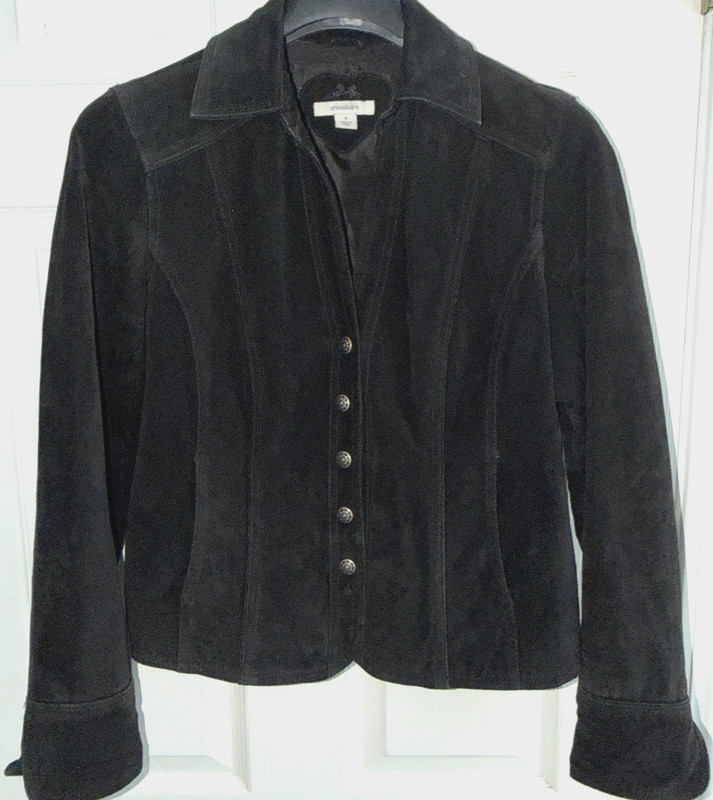 Dressbarn Vintage 90s Leather Jacket Women Sz Small Black Western Suede