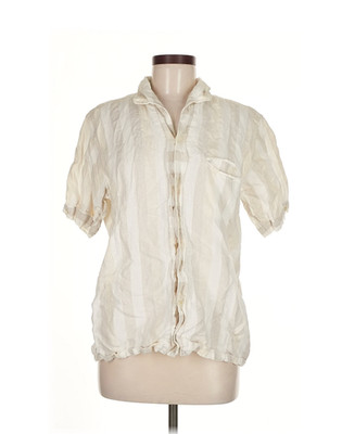 Beams Japan Womens Short Sleeve Button Down Ivory Blouse 100%Flax  (M)