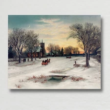 Antique Christmas Landscape Painting Giclee Fine Art Paper Print