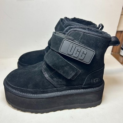 UGG Womens 5 M Black Neumel Double Strap Platform Ankle Booties