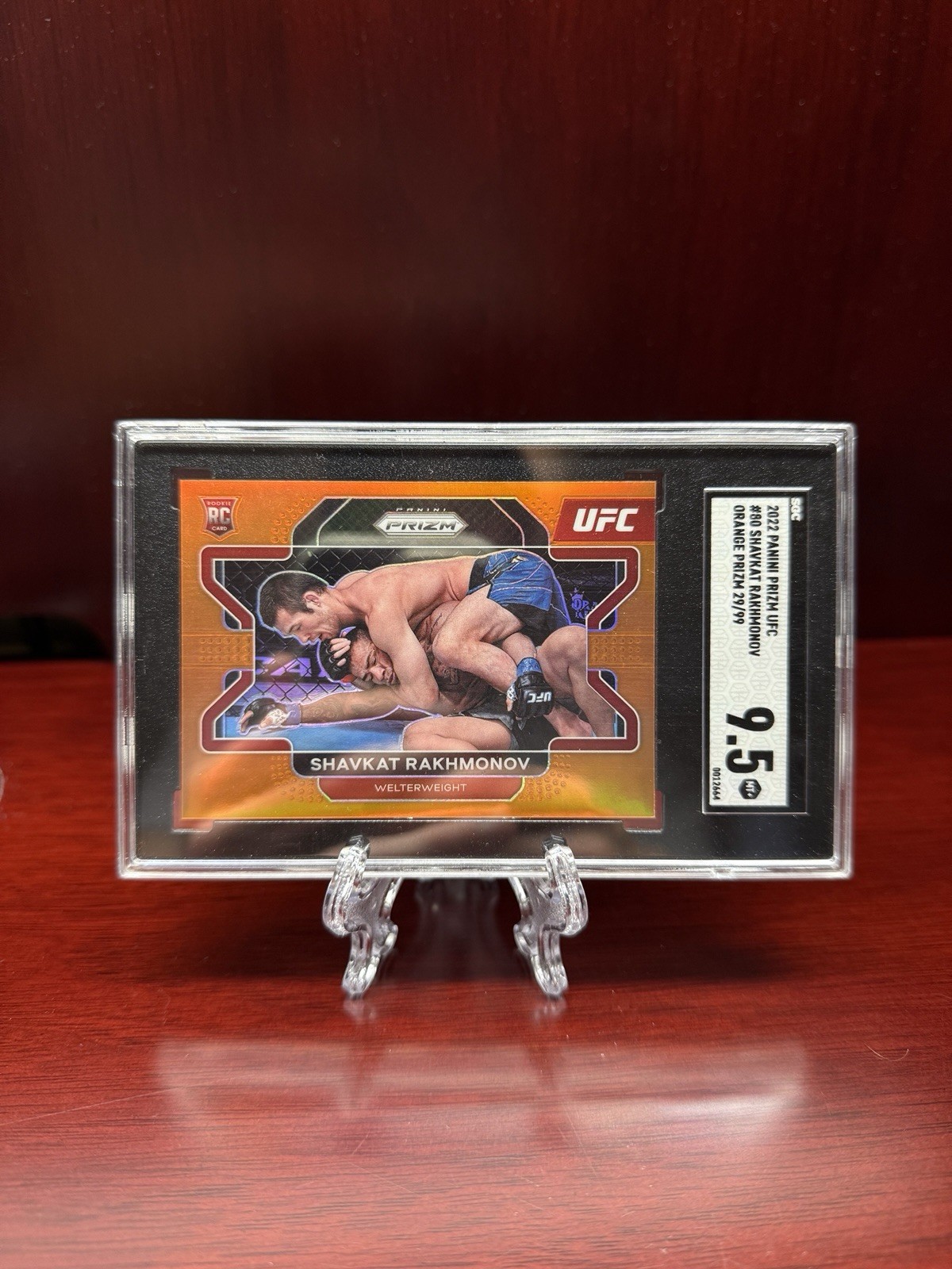 2022 Panini Prizm UFC Shavkat Rakhmonov #80 (RC) Orange /99 SGC 9.5