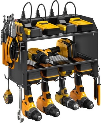 CCCEI Power Tool Organizer Wall Mount with Charging Station, 4 Drill Rack