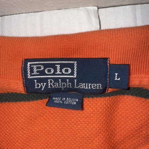 Vintage Polo Ralph Lauren Rugby Kurzarm Hemd Herren L orange blau gestreift - Bild 2 von 9