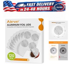 Aieve 120 Pcs Aluminum Foil Seal Lids for Nespresso Vertuo Reusable Pods