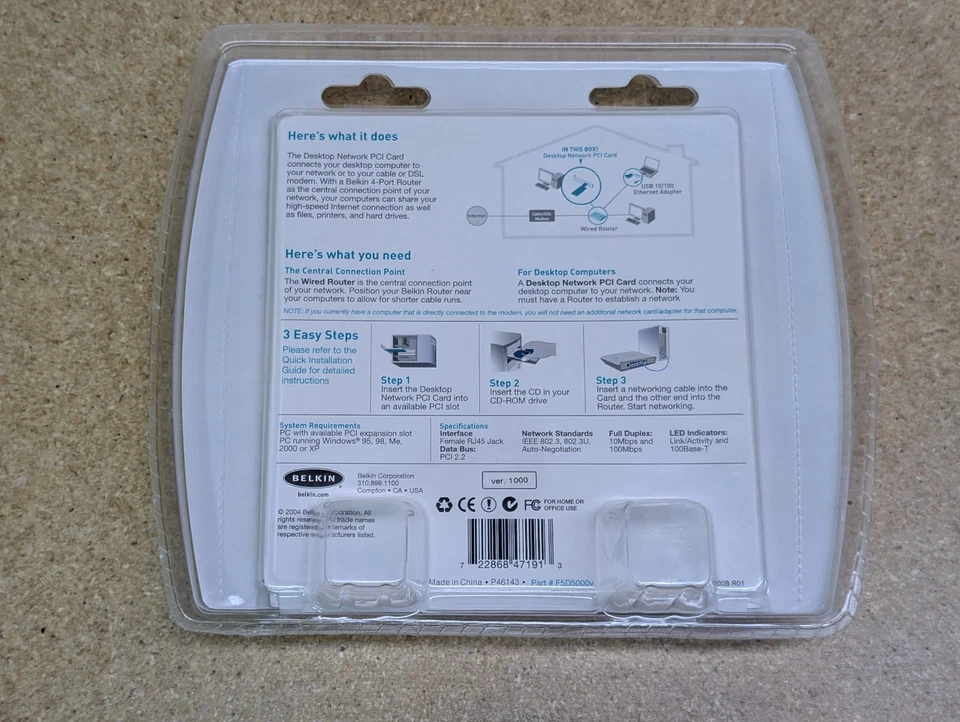 Belkin F5D5000v PCI Desktop Network Card 10/100 Ethernet Wired Adapter – NEW - Image 2 of 2