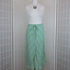 M S Skirt UK 16 Green Blue Yellow Striped Elastic Waist Midi Ties Holiday Summer
