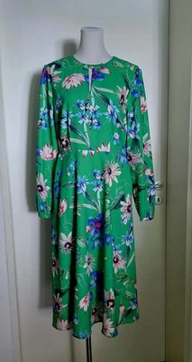 H&M Damen Jugendliche Kleid Midi Smaragd Flora-Druck Gr.42/44 - Bild 1 von 4