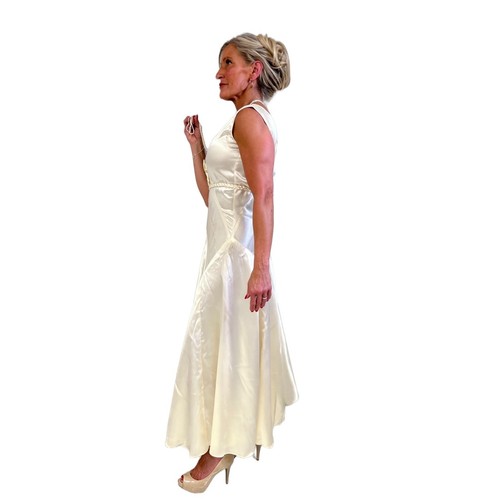 1930s Vintage Bias-Cut Wedding Gown Ivory Satin Small Details - Picture 10 of 12