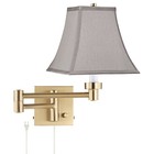 Alta Warm Gold Plug-In Swing Arm Wall Lamp w/ Pewter Gray Square Shade