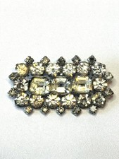 Vintage 1950s clear rhinestone rectangle brooch pin unsigned chaton emerald cut