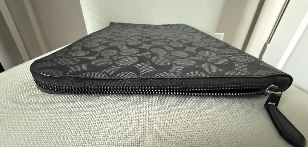 Coach L Zip Portfolio In Signature Canvas Black Gray | eBay