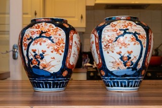 Antique Pair Japanese Imari Vases English country house decor oriental old Meiji