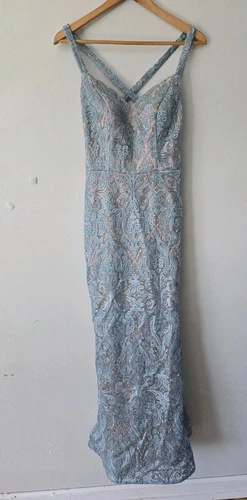 VALENTINO Abito donna blu Val Stefani taglia 4 lungo pizzo ballo formale sirena