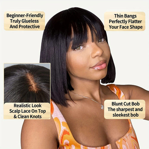 3x1 Lace Scalp Wigs with Bangs 180% Density for Women Brazilian Remy Human Hair - Picture 9 of 11