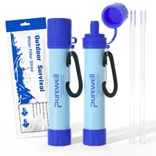 Purewell Outdoor Water Filter Personal Water Filtration Straw Emergency Survi...