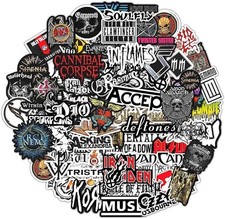 100 Pcs Heavy Metal Band Stickers, Waterproof Rock Decals, Guitar Emblems
