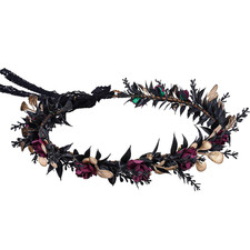 Elf Black Flower Crown - Fairy Headband Gothic Floral Headpiece Dark