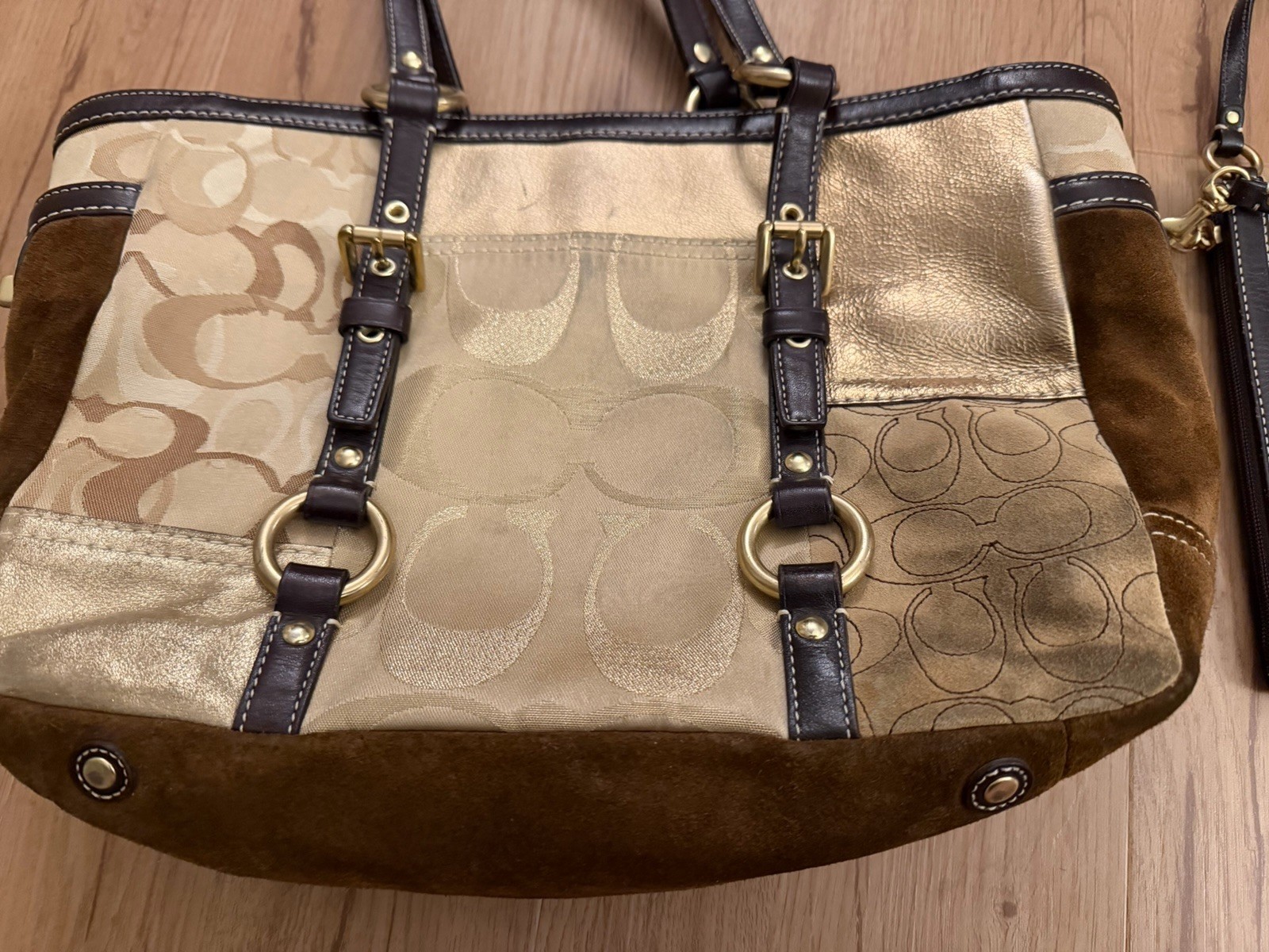 VINTAGE Y2K COACH SIGNATURE PATCHWORK TOTE BAG & MATC… - Gem