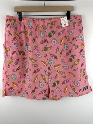 SAXX Go Coastal Volley Swim Shorts Men's XL 2N1 Pink Novelty BallPark Pouch