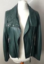 MANGO - Biker Style Soft REAL LEATHER Jacket EMERALD GREEN Size L 12