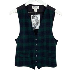 Vintage Streetwear Wool Blend Green Plaid Vest - Women's Size L