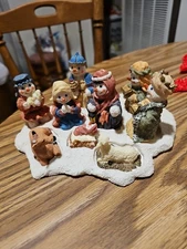 Christmas Snowman Nativity Scene Set Resin Puzzle 9 pieces plus platform. 