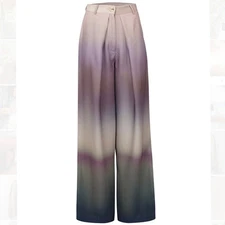 NWT La Fuori echo pleated wide leg pant medium ombré gray 100% silk pleated 