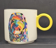 Tabitha Brown White/Yellow Handle Stoneware Bright Watercolor Dog Coffee/Tea Mug