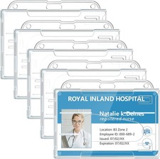 Teskyer Hard Plastic ID Badge Holder, Heavy Horizontal-5 pack, Transparent