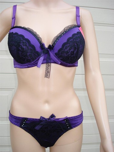 White Pink Blue Purple Hot Pink Push-up Padded Bra Set/Thong SizeC/D 10-18 AU - Picture 6 of 8