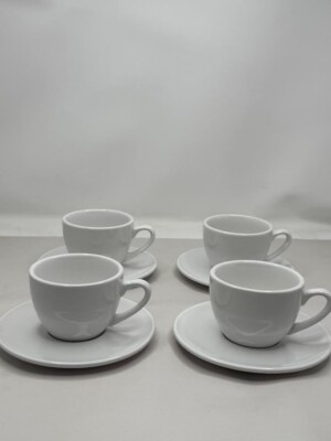 Konitz Coffee Bar Coffee Cups and Saucers, 7-Ounce, White, Set of 4