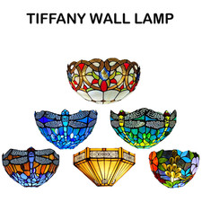 Antique Tiffany style Wall Sconce Light 12in Shade Handcrafted Art Stained Glass