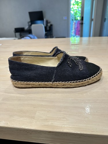 Chanel Navy/Black Linen Espadrilles Size IT 39.5 US 9 - Picture 4 of 10