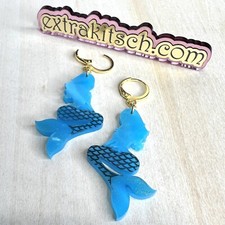 Pearlescent Glitter Mermaid Earrings - Blue And Gold - Lightweight Handmade