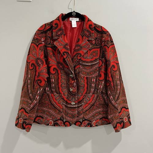Isaac Mizrahi For Target Paisley Lined Corduroy Women Jacket Blazer Extra Large