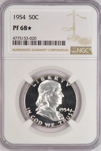 1954 Franklin Half Dollar Proof NGC PF 68 STAR PR68* Frosty Silver Coin 50C