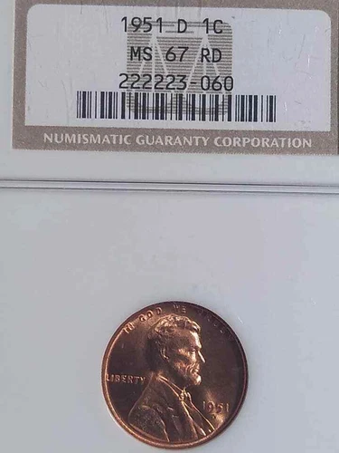 1951D NGC GRADED MS67 RED LINCOLN WHEAT CENT NGC 67 RED GEM BEAUTY BUY IT NOW!