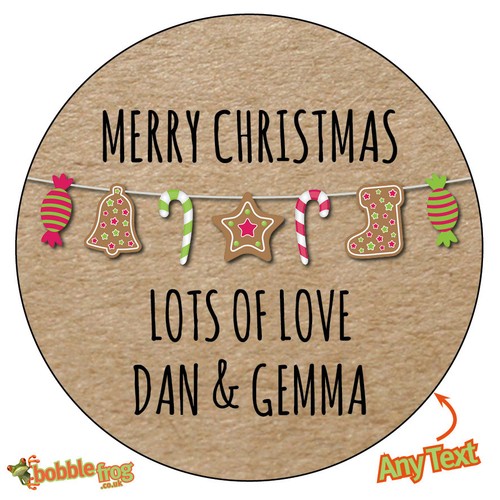 CHRISTMAS Personalised Wrapping Seal Stickers Present Gift Label kraft Chic 520 - Picture 2 of 3