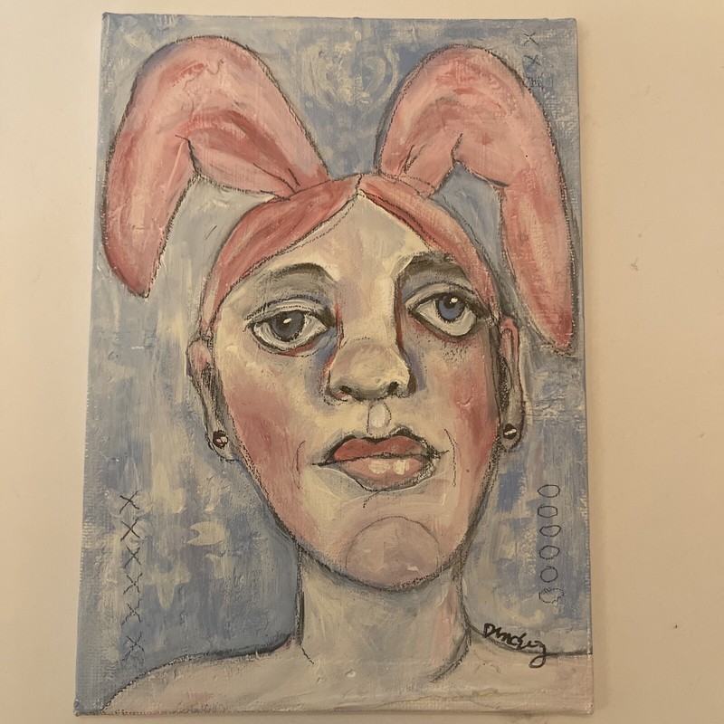 Original Acrylic Outsider Art 5x7 painting - “She Was A Social Bunny”