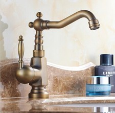 Antique Brass Swivel Spout Bathroom Single Handle Basin Sink Mixer Faucet Taps