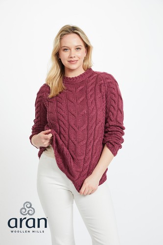 MED-Aran Raglan Soft Merino Sweater Women's Irish Made Cable Knitted - Picture 2 of 4