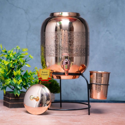 Copper Embossed Water Dispenser Matka 5000ML with 1 Copper Glass Home & Kitchen - Picture 5 of 10