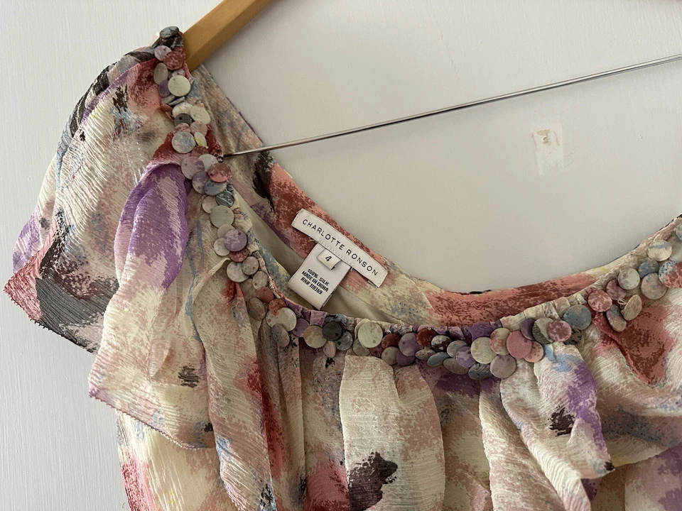 NEW Charlotte Ronson Womens Dress 4 Purple Ruffle 100% Silk One Shoulder - Image 4 of 4