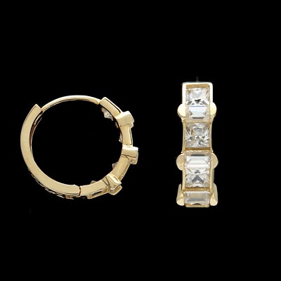 14K Solid Yellow Gold Baguette Huggie Hoop Earrings 2TCW