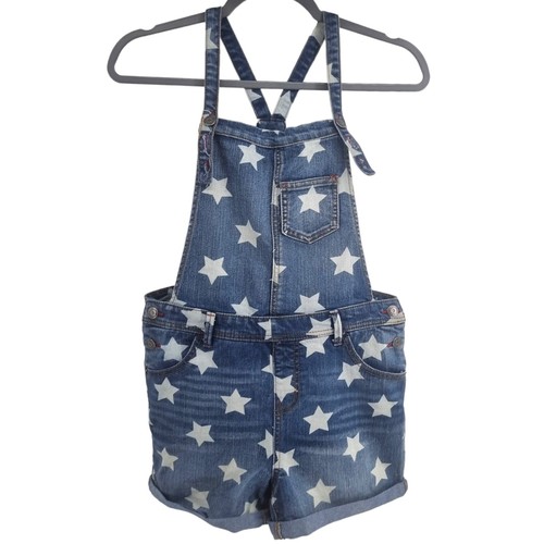 Cat & Jack Girls Short Romper/Overall Blue Denim Stars Print Size XL ( 14/16 ) - Picture 3 of 15