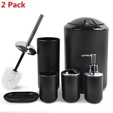 Black Bathroom Accessories Set 6 Piece Bath Ensemble Decorative Countertop 2Pack