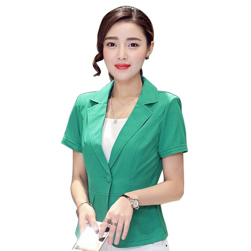 Womens Lapel Blazer Short Sleeve Jacket 